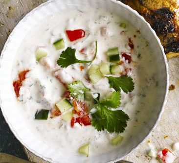 Tomato, onion & cucumber raita