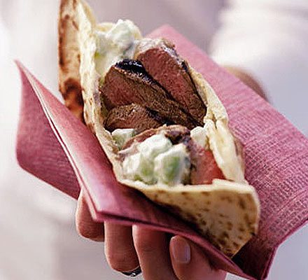 Marinated lamb steaks in flat bread