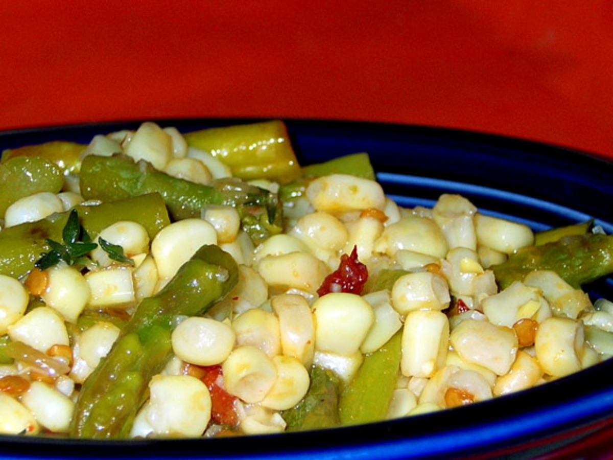 Grilled Asparagus, Corn Salad