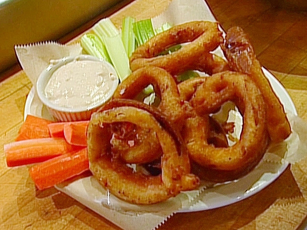 Spicy Buffalo Onion Rings and Blue Cheese Dip