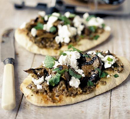 Feta and aubergine flatbreads