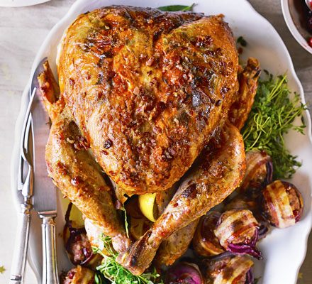 Crispy bacon-basted turkey