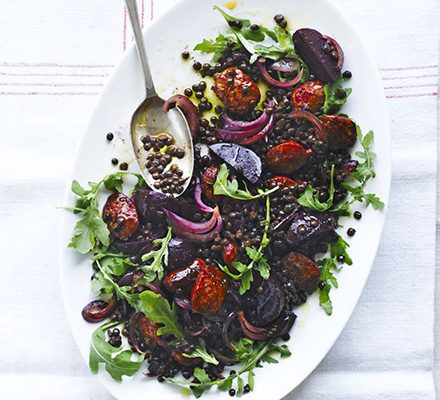 Spicy Chorizo with Lentils and Beetroot