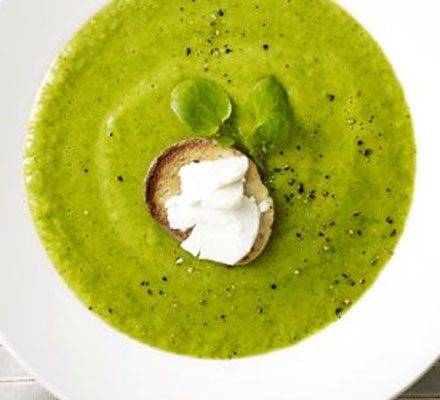 Watercress and Celeriac Soup with Goat's Cheese Croutons