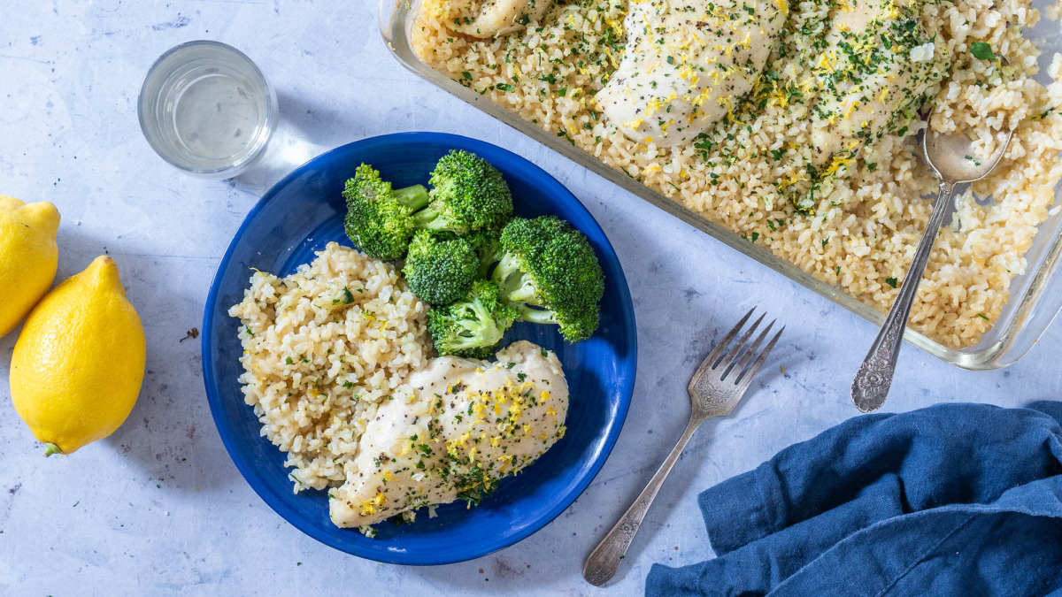 Lemon Pepper Chicken Breasts on a Bed of Rice