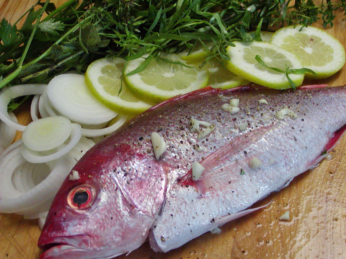 Red Snapper Grilled on Lemon, Herbs and Onions