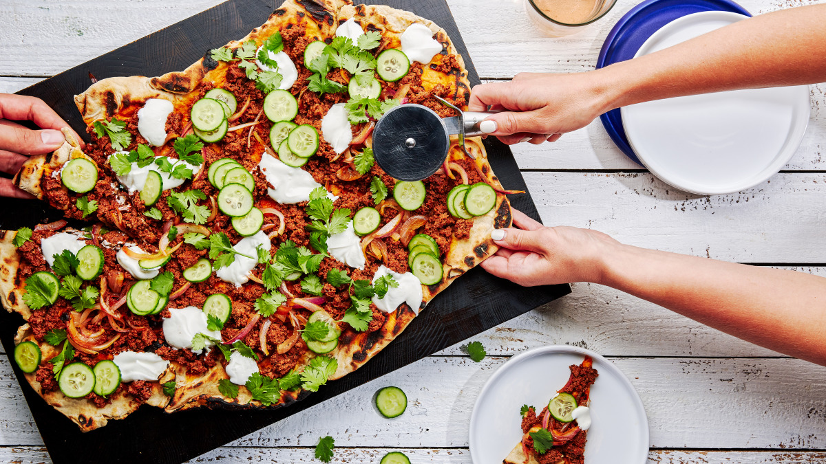 Spicy Beef Flatbread With Yogurt & Cucumbers