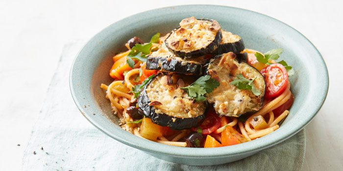Cheesy Aubergine and Tomato Spaghetti