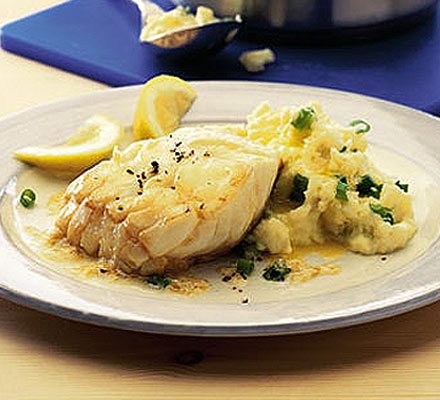 Pan-fried cod with champ