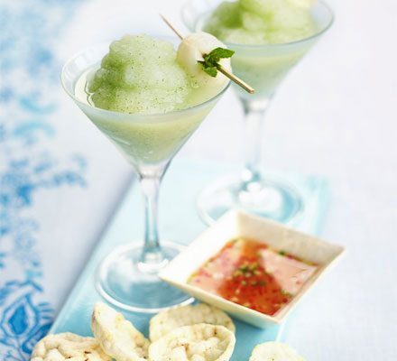Frozen lychee & mint cocktails