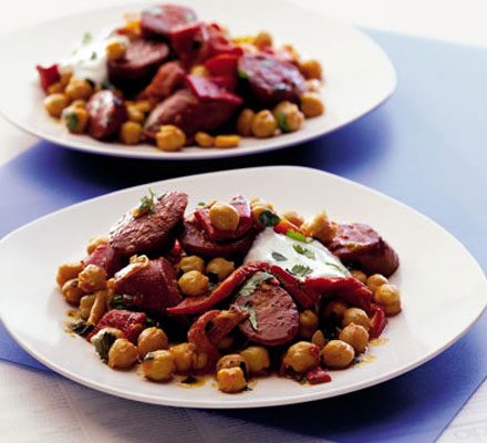 Warm chickpea, chorizo & pepper salad
