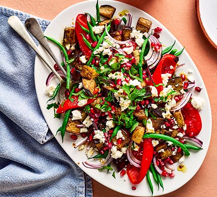 Mediterranean feta salad with pomegranate dressing