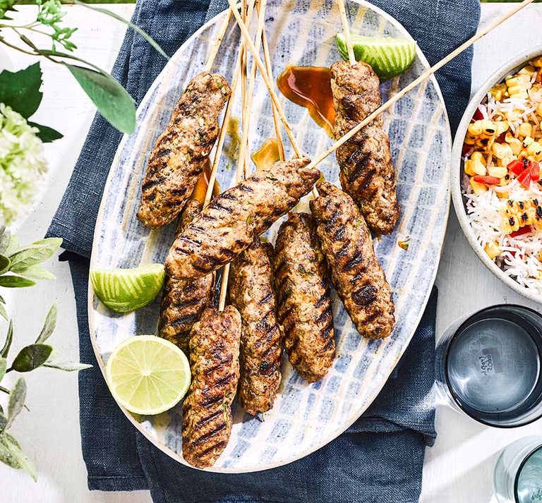 Jerk-ish pork skewers