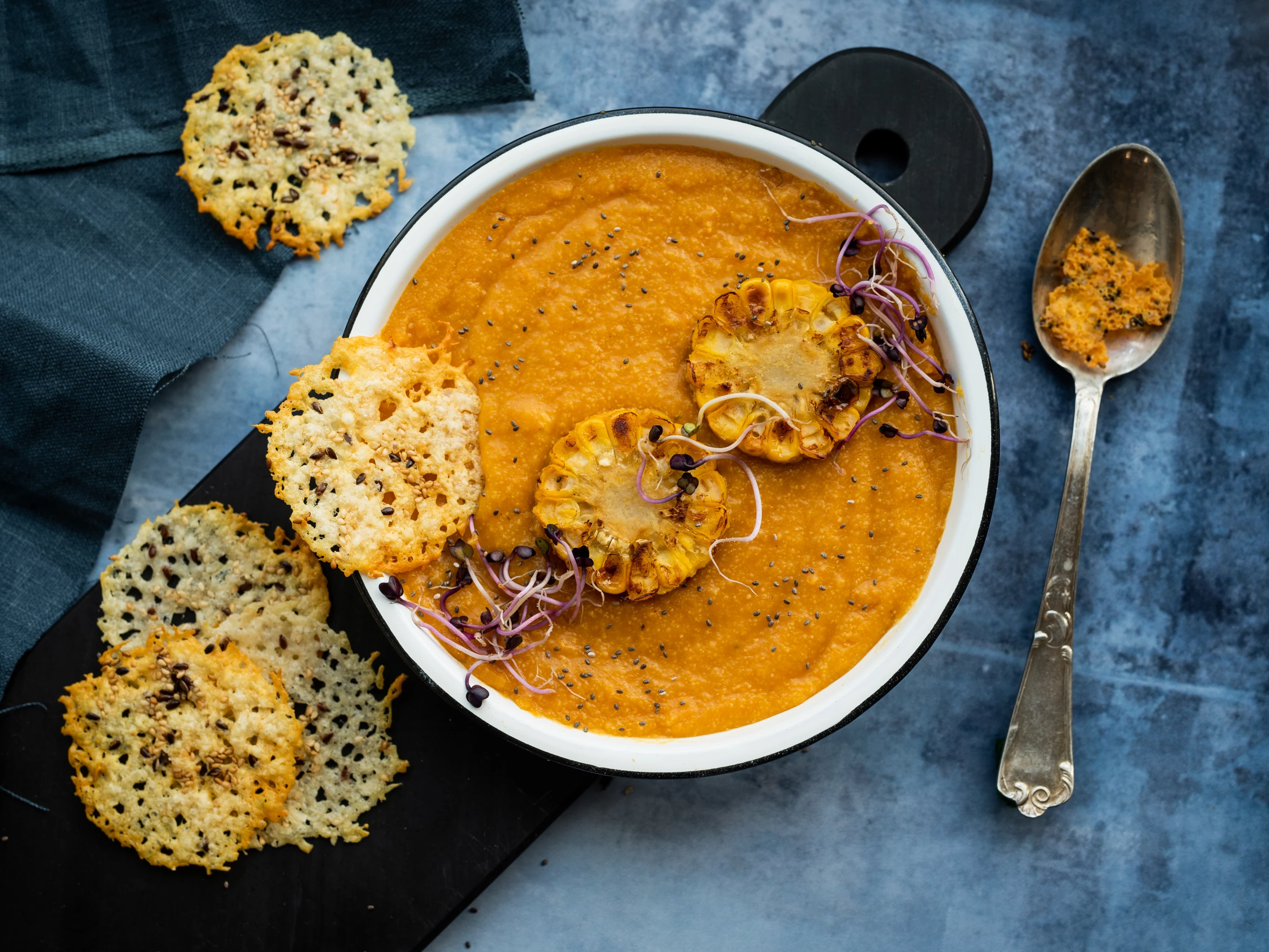 Parmigiano Reggiano Corn and Carrot Velouté with Parmigiano Reggiano Crisps