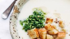 Creamy Cauliflower Soup with Kale Pesto