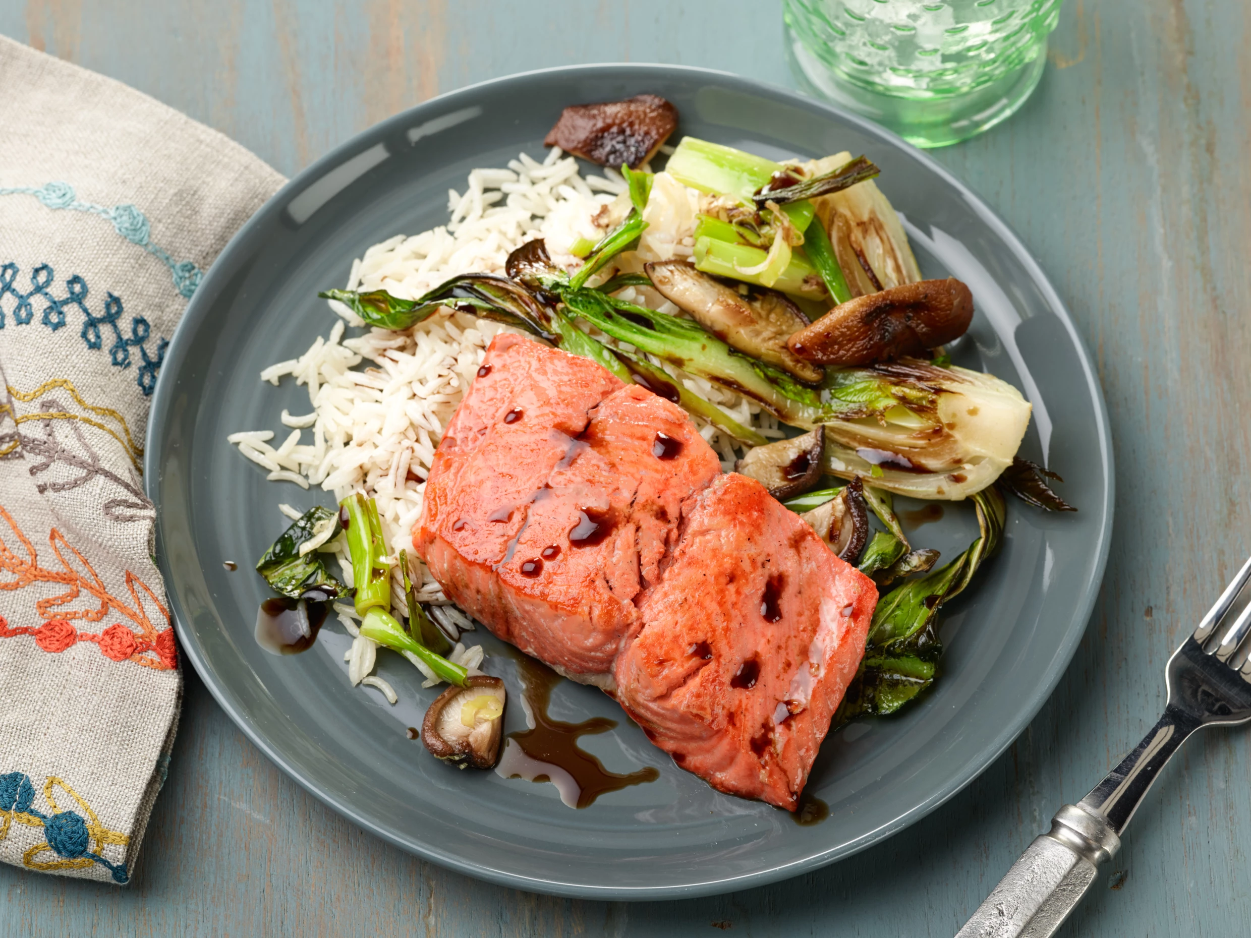 Pan-Seared Salmon with Baby Bok Choy and Shiitake Mushrooms