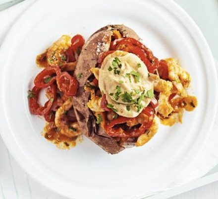 Sweet jacket potato with piri-piri prawns