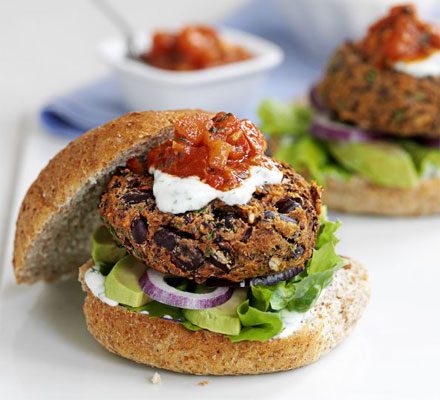 Spicy bean burgers with lime yogurt & salsa