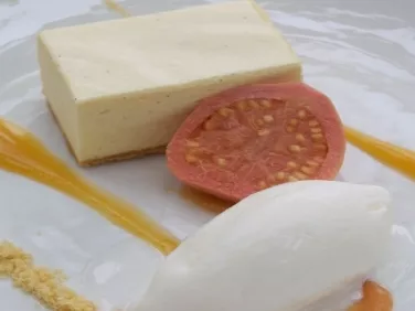 Cheesecake, Guavas and Vanilla Ice Cream