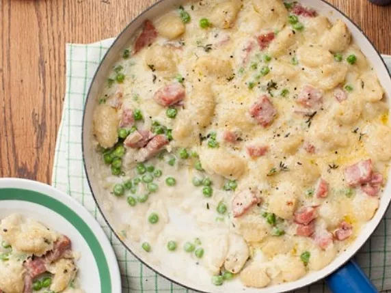 Cheesy Gnocchi Casserole with Ham and Peas